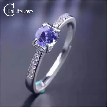 

Simple design gemstone ring 5mm round brilliant cut natural tanzanite silver ring solid 925 silver tanzanite wedding ring