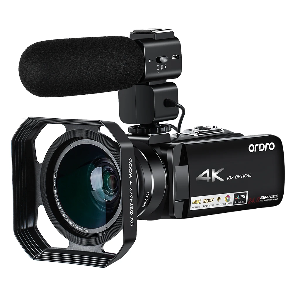 Ordro AC7 4 K UHD цифровые видеокамеры Видеокамеры Full HD 24MP 120X Digtal увеличить 10X оптическая Wi-Fi ips Touch DHL DV мини видеокамеры