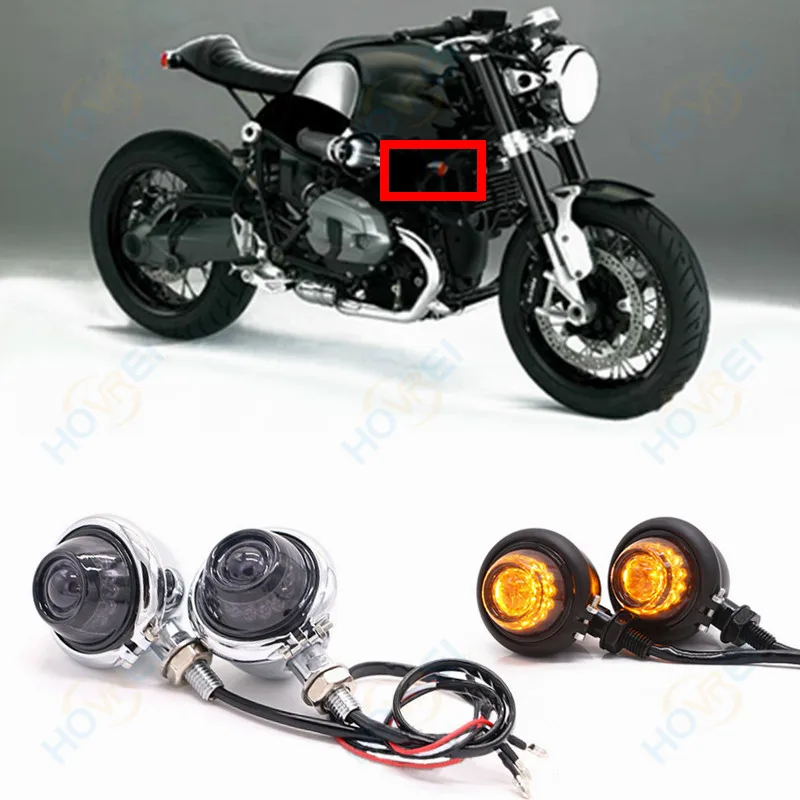 

1pair universal retro motorcycle alloy LED Turn Signal Light Vintage Amber Indicator Light lamp for Harley Cafe Racer moto lamp