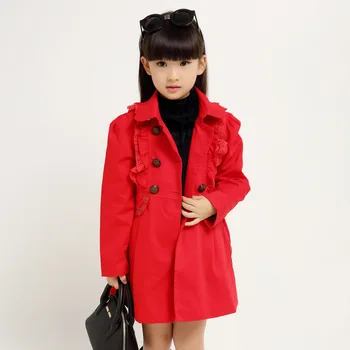 

Autumn 2018 children clothing double-breasted girls windbreaker jacket cute lace girls jackets and coats long girls trench coat