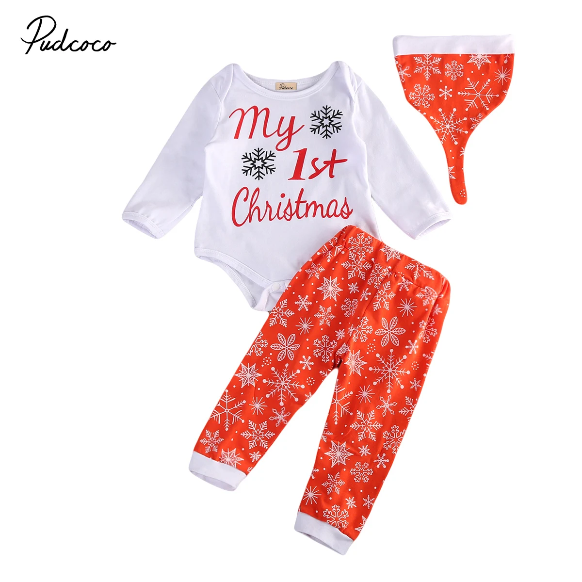 Christmas Baby Girls Boys clothes 3pcs set cute infant baby letter Romper Tops snowflake Pants first xmas baby clothing gift