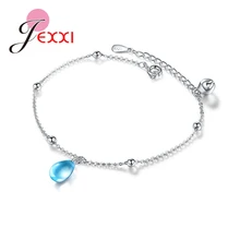 Минималистский Высокое качество Синий капли воды дизайн CZ камень 925 пробы Серебряный изменяемый браслет Сладкие девушки подарок на день рождения