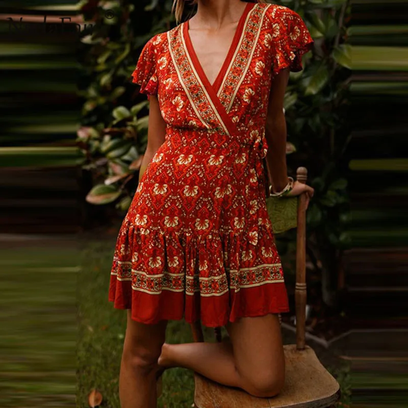 boho v neck summer print dress34012_1