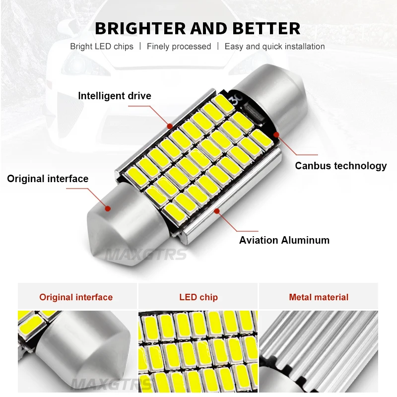 2x автомобиль гирлянда C5W 3014 Светодиодный чип лампы 12V Canbus Error Free 5 Вт светодиодные лампы для внутреннего купола Лампы для чтения супер белый 31/36/39/41 мм