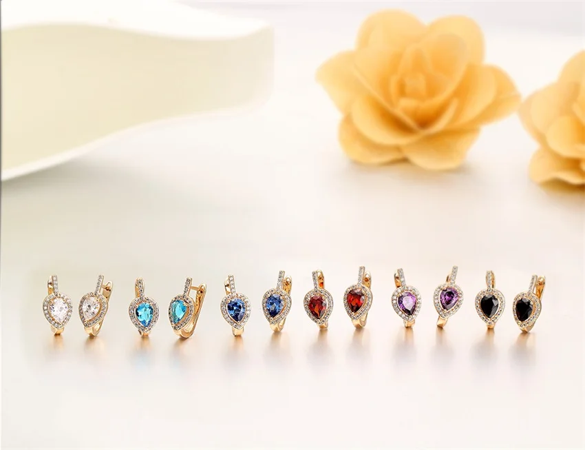 6Colors Pear AAA CZ w/ White Around Gold Color Teardrop Huggies Small Hoop Earrings for Women Jewelry boucle d'oreille|jewelry latin|jewelry