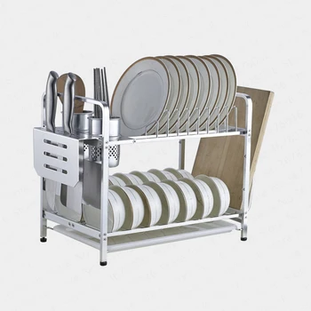 

Aluminum Dish Rack Drain Double Bowl Kitchen Shelf Storage Supplies Multi-function Escurridor De Platos De Aluminio Dish Drainer