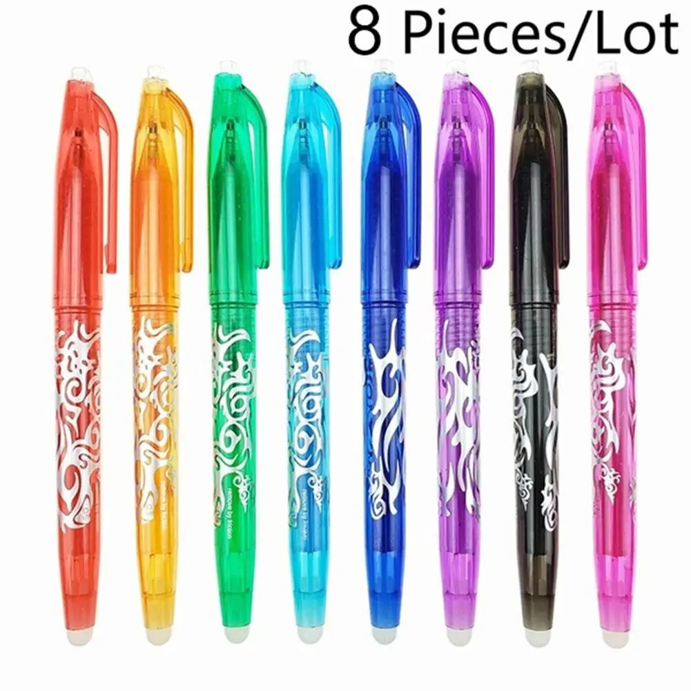 

8Pcs New 0.5mm Erasable Pen 1 pcs Refills Colorful 8 Color Creative Drawing Tools Student Writing Tools Office Stationery