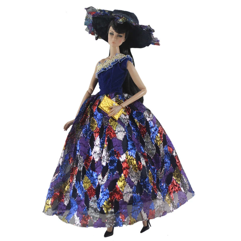 Темно-синяя Модная Кукла 1/6 Одежда для куклы Барби платье принцессы вечернее платье и шляпа для куклы Барби наряды 1:6 кукла игрушка