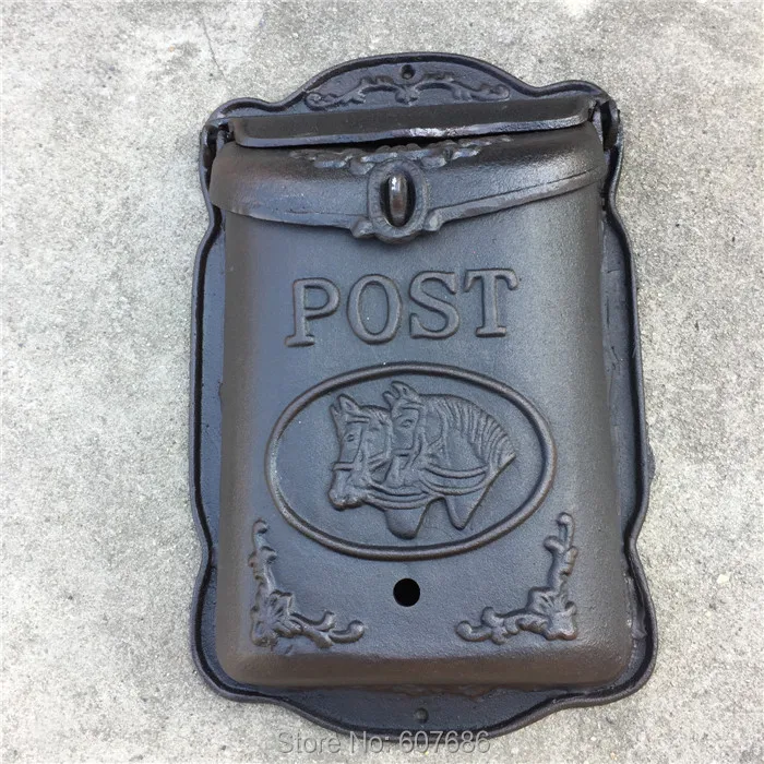 Cast Iron Mailbox Wall Mounted Heavy Horse Animal Wrought Iron Mail Letter Post Box Metal Postbox Garden Home Outdoor Decoration