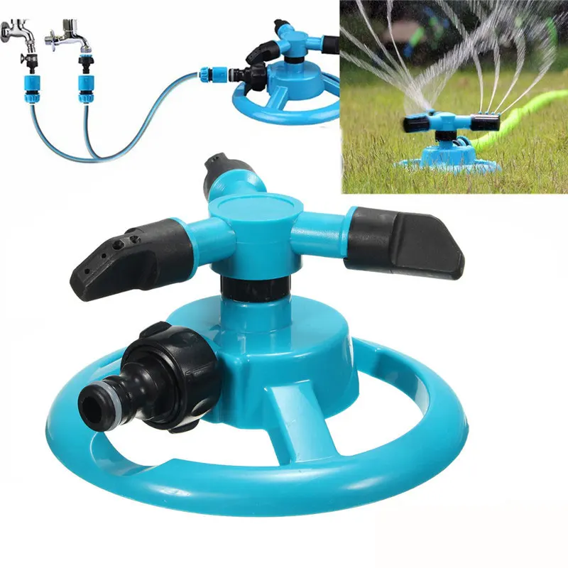 Синий сад разбрызгиватели воды долговечный вращающийся три руки воды спринклер 360 градусов автоматический вращающийся воды спринклер системы