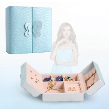 

Luxury Butterfly make up Box Eco-friendly PU Jewel Case Princess Storage Box For Girlfriend Gift 1 Piece Free Shipping