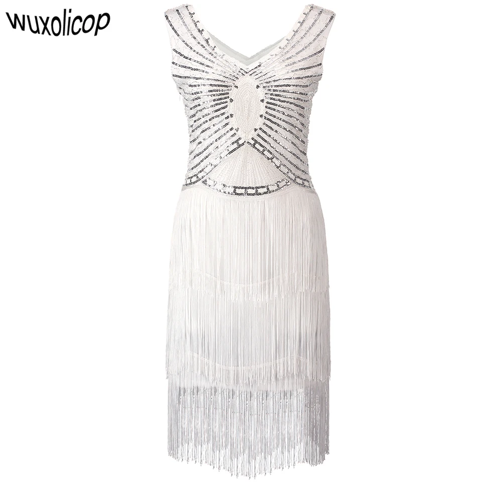 white fringe flapper dress
