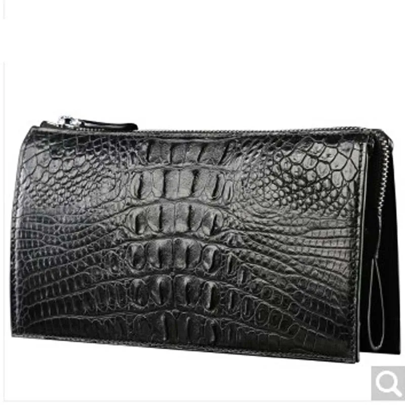 

Zaqeen Crocodile skin wallet man leather clutch bag men leisure men bag business hand bag Black Hand bag black middle section