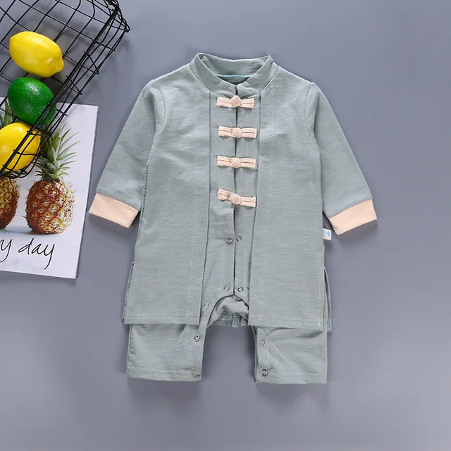 Long Sleeve Chinese Clothes Unisex Blue Pink Cotton Covered Button O