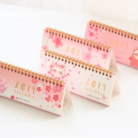 

2019 Korean Style Cherry Blossom Horizontal Desktop Calendar Simple Cute Table Calendar Schedule Planner
