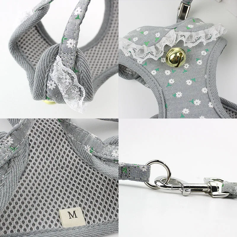 Soft Bell Small Dog Harness Leash Set With Cute Lace Printing Pet Vest Harnesses For Small Medium Dog Teddy Chihuahua Yorkie