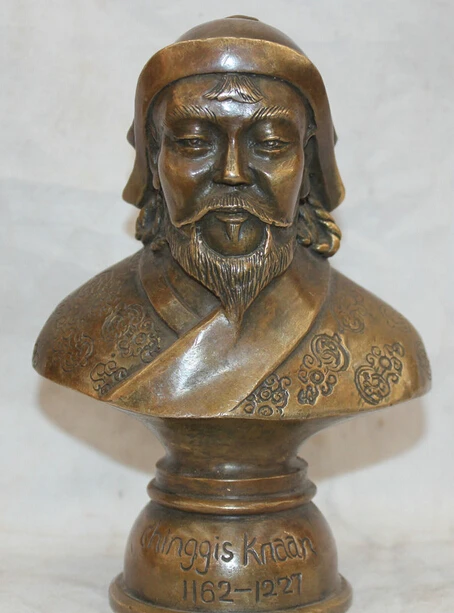 

R0717 Details about 6" China Mongolia Copper Genghis Khan Jenghiz Khan Tie Muzhen Head Bust Statue B0403