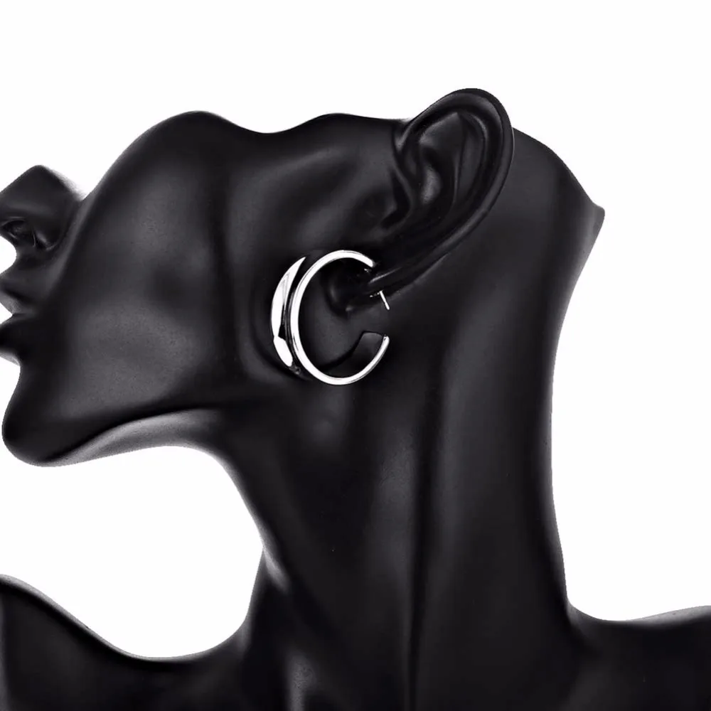 CHUKUI Wide Women Hoop Earrings Silver For Girls Metal Open Circle Half Hoop Piercing Earing Medium Hoop 30MM (5)