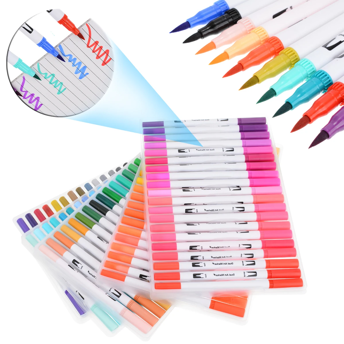 

100pcs Marker Pen Dual Head Marker Art Graphic Drawing Manga Twin Tip Brush Fineliner Sketch Marker Pen