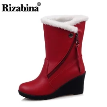 RIZABINA/женские сапоги до середины икры на танкетке размера плюс 30-52 женские теплые зимние сапоги до середины голени на меху высокого качества