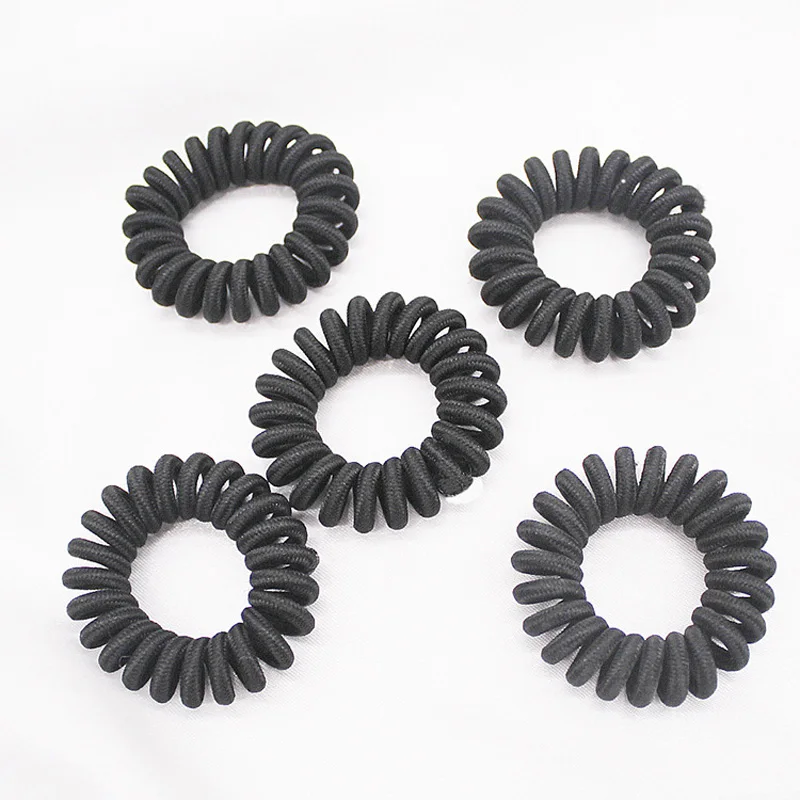 Lot 100Pcs Black Cloth Telephone Wire Hair Band Wrapped Ponytail Holder Elastic Phone Cord Line Hair Tie Accessories