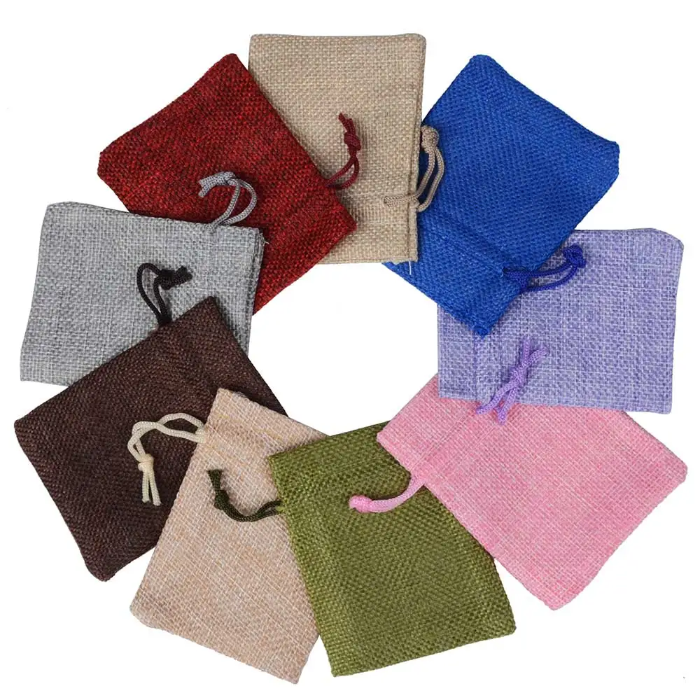25pcs 7x9 cm Linen Flax bag Drawstring Pouch Jewelry Packaging Wedding Gift bag