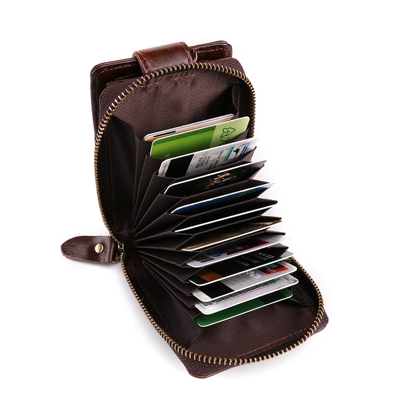 

High Quality Genuine Leather Unisex Short Wallets ID/Credit Card Holder Coin Bag Zipper Bifold Money Purse Multi-Cards Holder