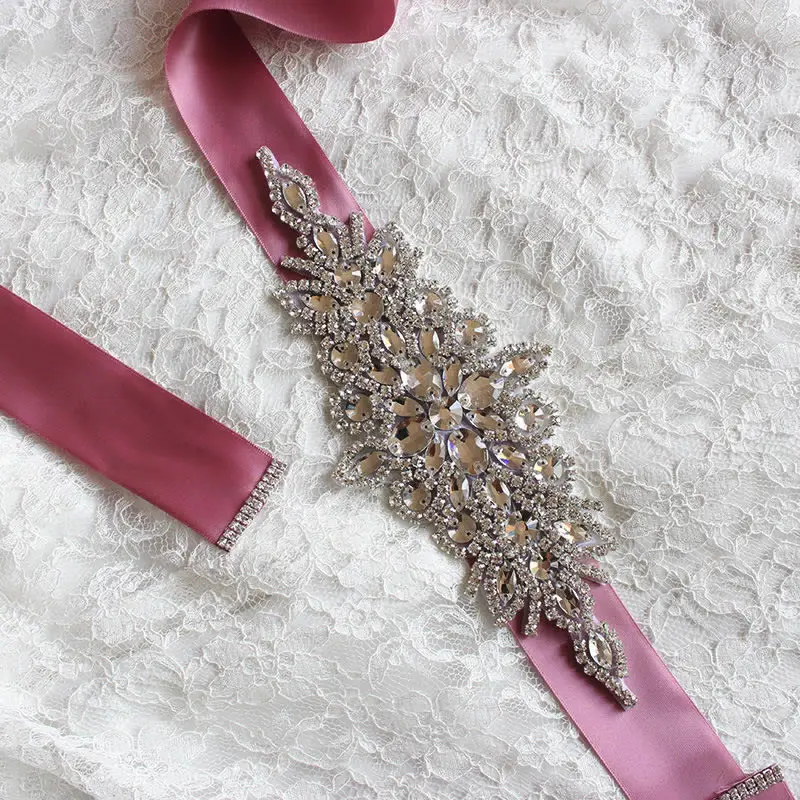 Kyunovia кристалл свадебные аксессуары атласное свадебное платье пояс Свадебная лента пояс для вечерних выпускных платьев FB20 - Цвет: Nude Pink