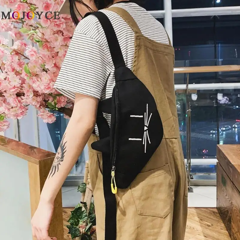 Женская поясная сумка с милым рисунком кота из мультфильма, холщовая поясная сумка, модная женская поясная сумка