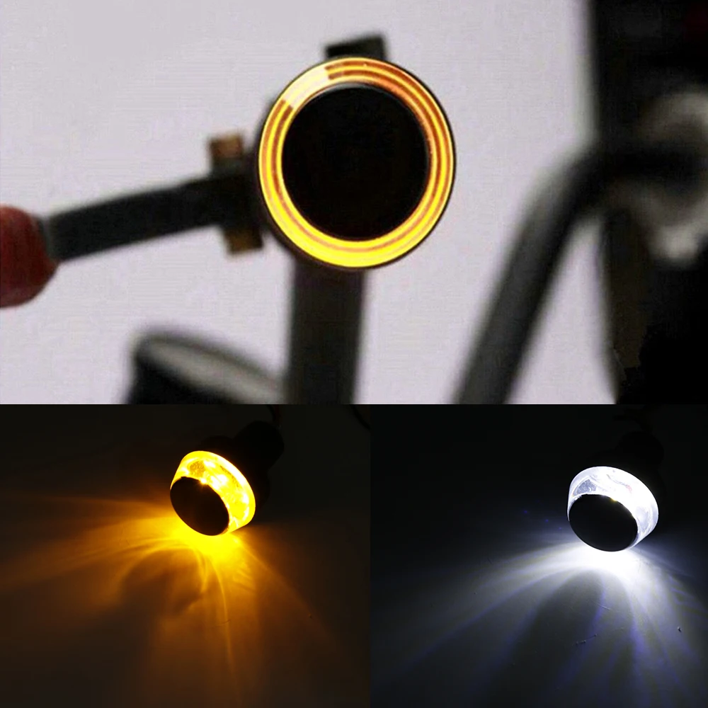 Black 2 PCS Motorcycle Amber LED Handle Bar End Indicator Grip Plug Turn Signal Light For 22mm Handlebar Moto (24)