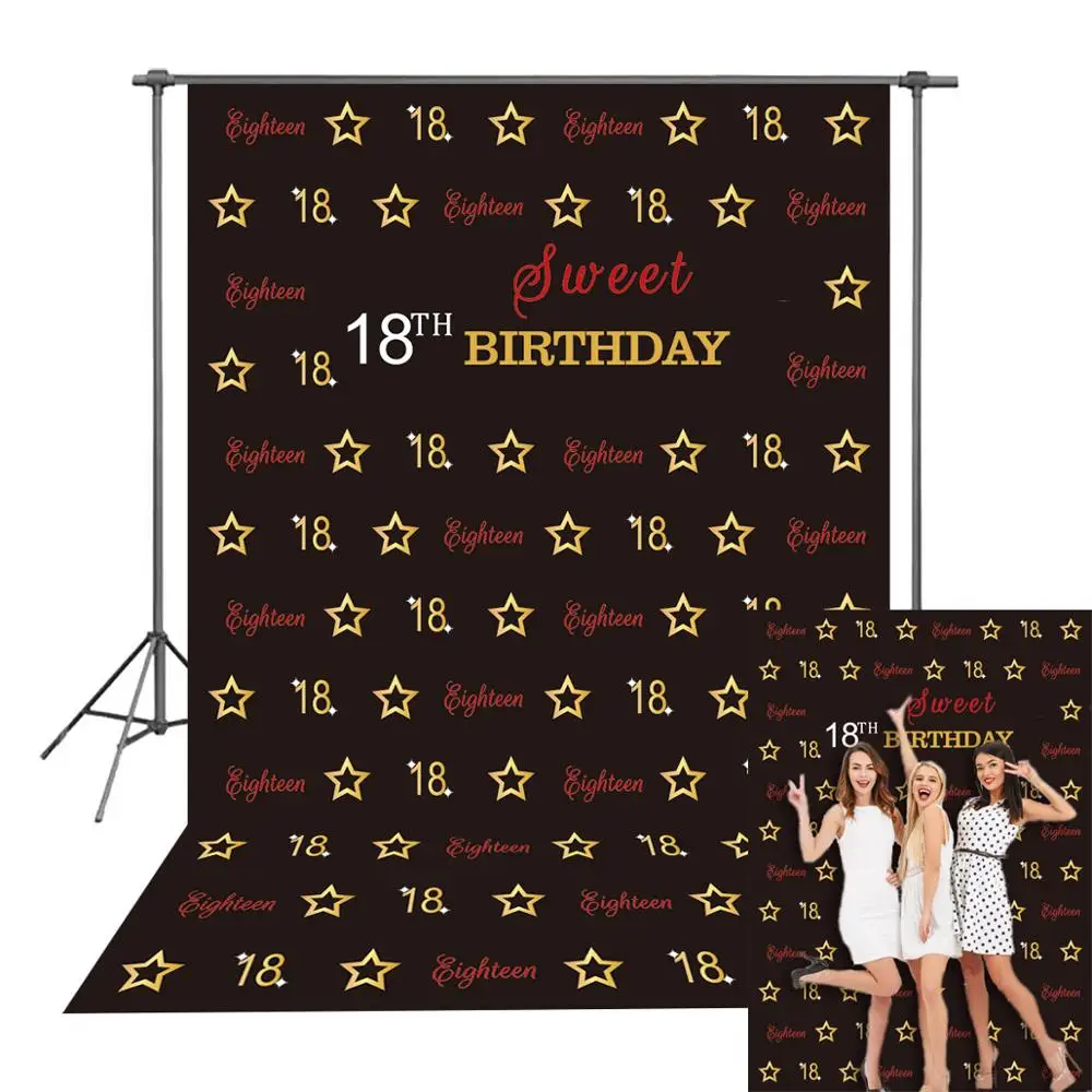 

happy 18th Birthday party backdrop Girl Adult Ceremony Party Decoration Background Golden Stars Decor Red Carpet Themed Backdrop