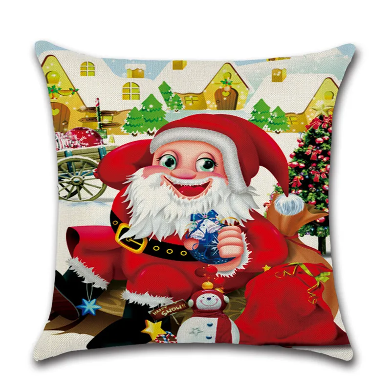 45x45cm Linen Pillow Cover Santa Claus Christmas Tree Print Pillow Case Home Hotel Office Seat Throw Pillow Cover 45x45cm - Цвет: 303