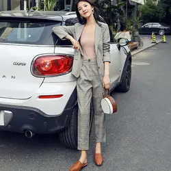 Комплект женский Лето 2019 г. Новый для женщин костюм, пиджак в клетку женский корейский повседневное модная куртка professional девять брюки для