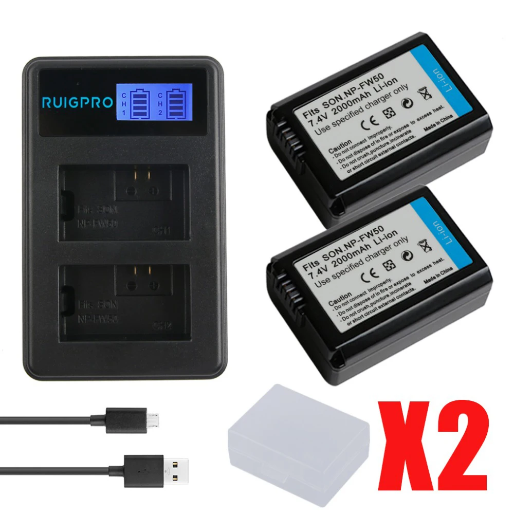

2000mAh NP-FW50 NP FW50 Camera Battery + LCD USB Dual Charger for Sony Alpha a6500 a6300 a6000 a5000 a3000 NEX-3 a7R