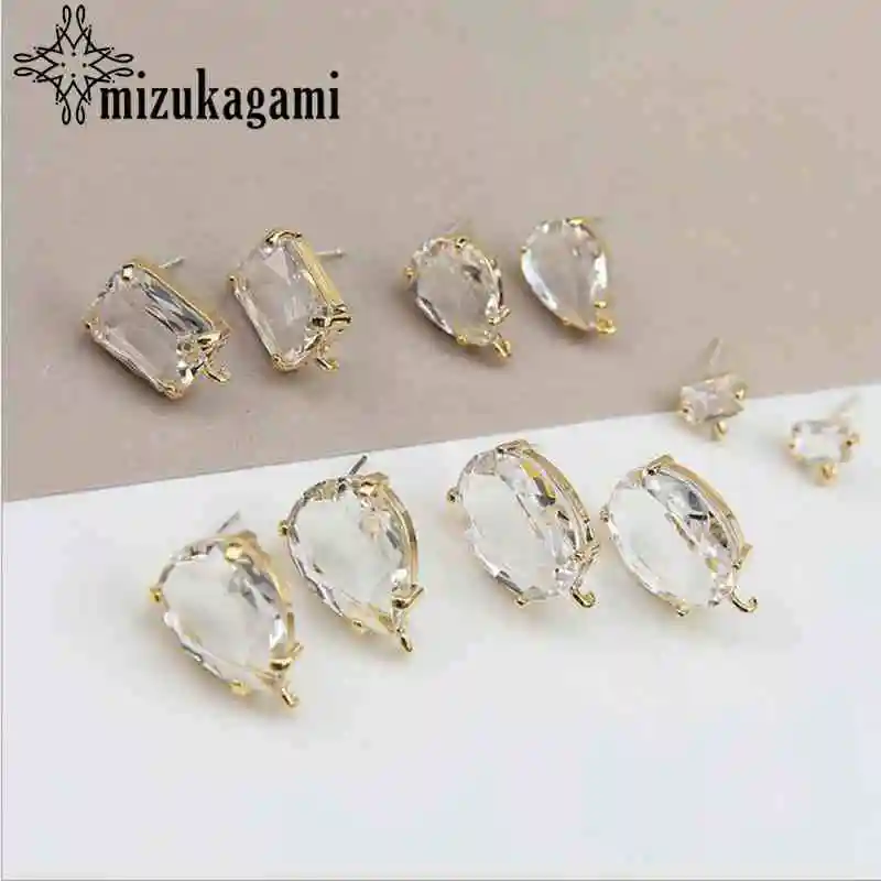 High Quality Golden Zircon Crystal Geometric Base Earrings Connector 10pcs/lot For DIY Fashion Drop Earrings jewelry Accessories