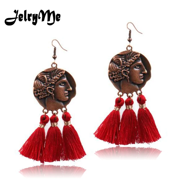 European Abstract Art Face Earrings Women 3 Tassel Earrings Ethnic