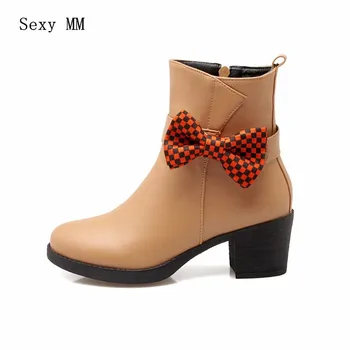 

Spring Autumn Women Ankle Boots Square Low High Heels Woman Short Boots Shoes High Quality Plus Size 34-40.41.42.43 botas botte