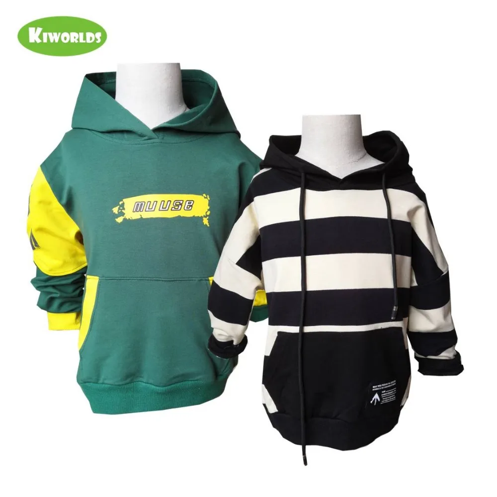

Spring autumn hot sale cotton long sleeve boys and girls hats T-shirt coat ,with dark green and black beige stripe boys clothing