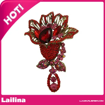 

Red Crystal Gold-tone Brooch Flower Pendant/ Flower Brooch Pin