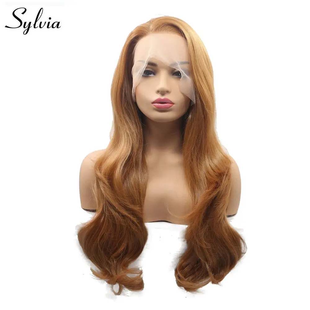 

Sylvia Caramel Brown Hair Full Lace Wig For Women Heat Resistant Long Body Wavy Hair Synthetic Wigs Side Part Natural Hairline