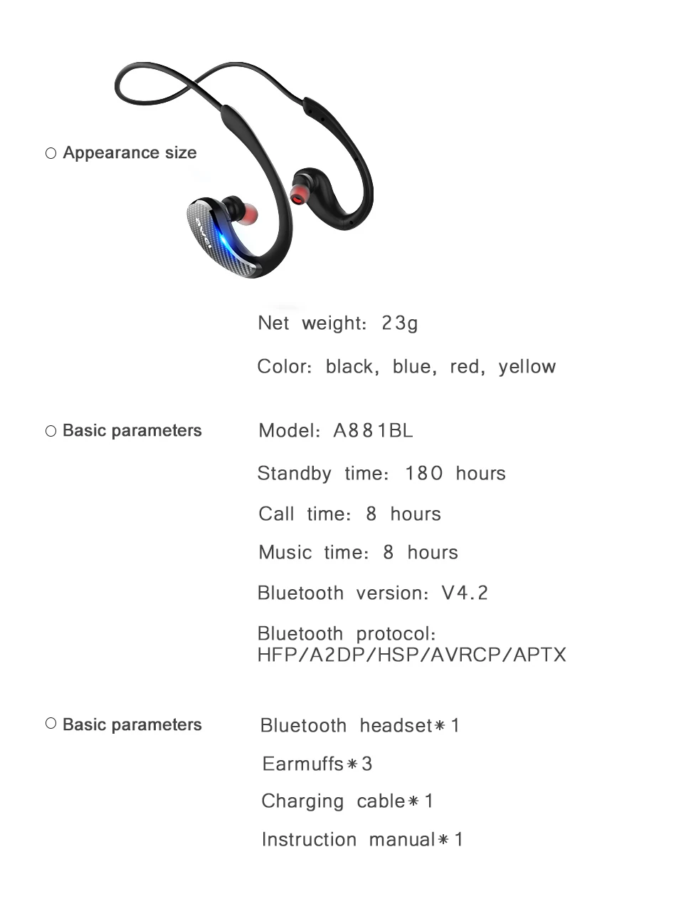 AWEI A881BL Bluetooth беспроводные наушники спортивные водонепроницаемые музыкальные наушники шумоподавление с микрофоном гарнитура для мобильного телефона