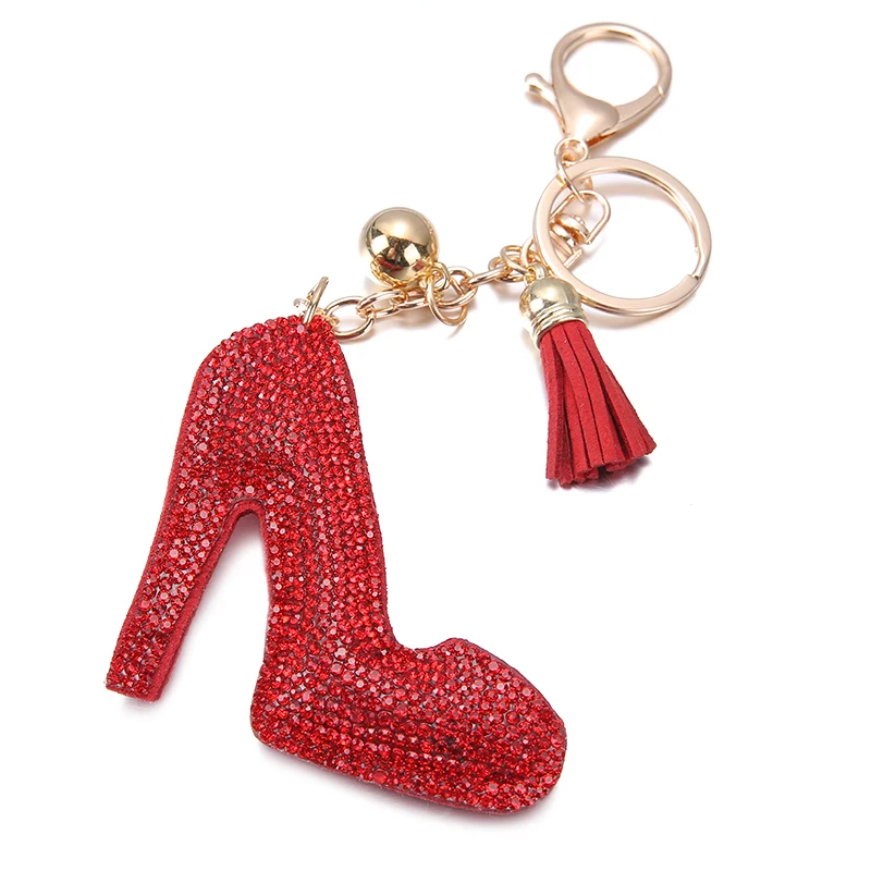 Cute High Heel Keychain Full Rhinestone Crystal Keyring Car Key Chain Women Key Holder Ring Bague Wholesale Jewelry Gifts 6C2377