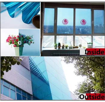 

Window Film SUNICE 0.9x10m/35.4"x32.8ft One-way Privacy Window Glass Sticker Blue&silver Solar Tint Film Heat Insulation Summer