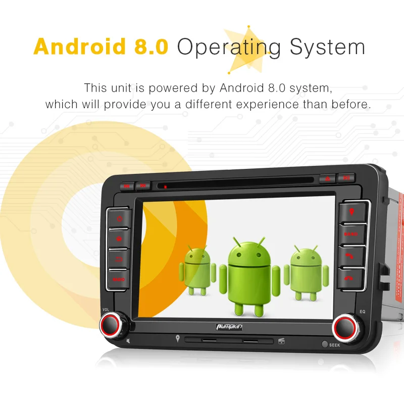 Excellent Pumpkin 2 Din 7" Android 8.0 Car DVD Player GPS Car Stereo For VW/Skoda/Passat FM Rds Radio Fast Boot Wifi 4G DAB+OBD2 Headunit 2