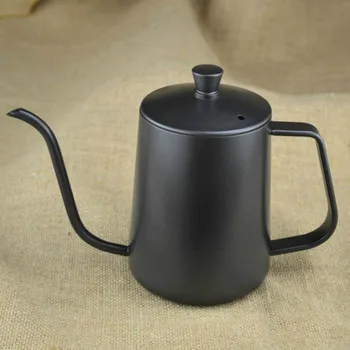 

New 600ML Coffee Pot Thickening Stainless Steel Teflon Slender Hand Fine Mouth Pot Hanging Ear Dripping with Cover Free shipping