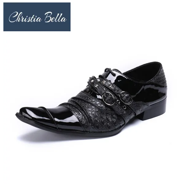 Christia Bella/ручная Пряжка; Туфли-оксфорды на ремешке; мужские туфли в деловом стиле; мужские туфли на плоской подошве; мужские кожаные туфли размера плюс - Цвет: Черный
