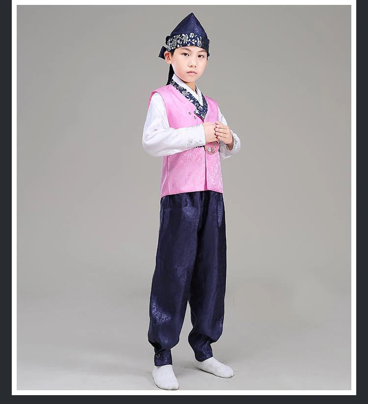 Мальчик Корея традиционный Детский костюм сцене Костюмы дети 5 цветов корейский ханбок со шляпой для сцены танцевальное Костюмы 89