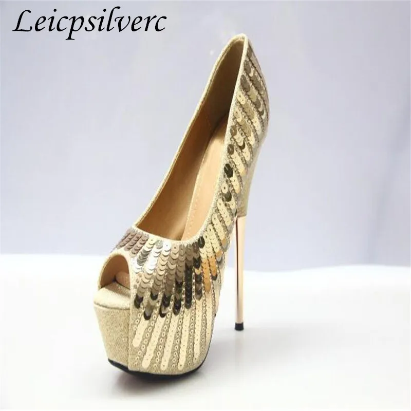 

Women Pumps Shoes Super High Heels Sexy Fashion Thin Heels Platform 2017 Spring Autumn Pu Bling Party Wedding Shoes Black Gold