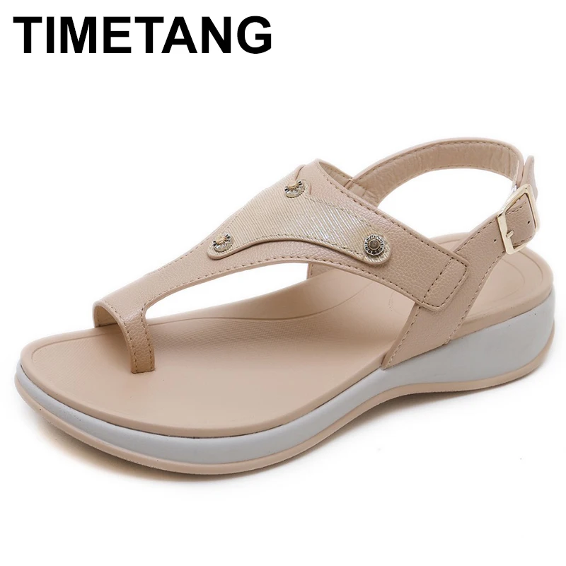 

TIMETANG Summer Women Wedge Gladiator sandals Shoes Women Beach Flip flop Flat Platforms Thick bottom Buckle Sandals 35-42