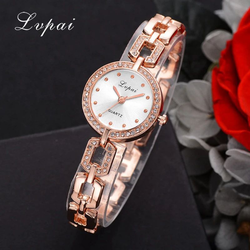 

Lvpai Women Bracelet Watches Luxury Crystal Rose Gold Quartz Wristwatches Clock Diamond Ladies Girl Colck Relogio Masculino